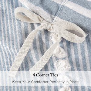 English Elm 3-piece Cotton Yarn Dyed Duvet Cover Set with Jacquard Pompom Stripe Bedding Blue B035P482896