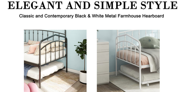 English Elm Fox twin daybed with twin trundle sturdy metal frame, anti-noise slats, easy-glide casters, no box spring needed Black B083P154245