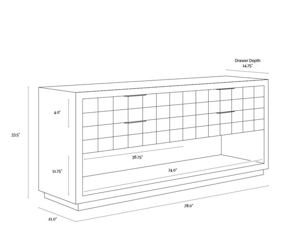 Sunpan Akava Dresser - Minimalist Light Oak Wood with Textured Drawer Fronts and Gold Aluminum Handles