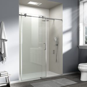 English Elm 56" Frameless Single Sliding Shower Door Tempered Glass Walk-in Bath Enclosure Brushed Nickel W1573P342102