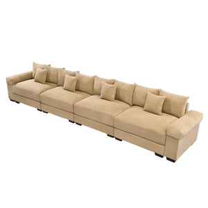 English Elm 170" Oversized Modular Sectional Couch - Luxurious Corduroy, Deep Seating, Ergonomic Design, 12 Pillows W714S01310