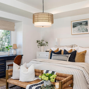 English Elm Farmhouse 5-Light Rattan Chandelier - Boho Light Fixture For Dining Room, Kitchen & Hallway Decor W2738P185426