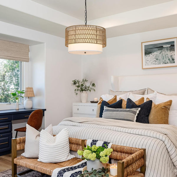 English Elm Farmhouse 5-Light Rattan Chandelier - Boho Light Fixture For Dining Room, Kitchen & Hallway Decor W2738P185426