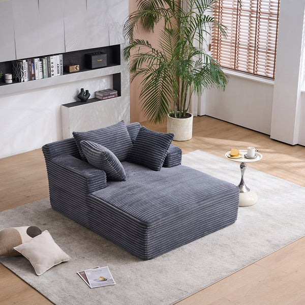 English Elm Oversized Corduroy Chaise Longue Sofa Bed — Modern Deep-Seat Sleeper with Armrests & Pillows for Compact Spaces Grey W1752P264710