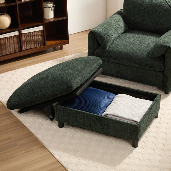 English Elm 37" Oversized Chenille Armchair with Ottoman Usb Charging Pocket Spring Living Room Green N723P387145F