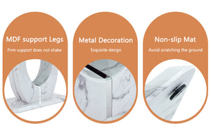 English Elm Table Modern Marble Dining Set - 71"X35.4" Tempered Glass With 6 Light Gray Pu Chairs & Silver Legs W1151S02120-GIGA