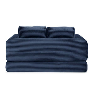 English Elm 2-in-1 Corduroy Futon Loveseat Sleeper Modular Floor Couch for Studio Living Rooms Blue W1117P415703