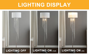 English Elm 65.75"H Sheer White Drum Shade Floor Lamp with Cascade Crystal Raindrops, Chrome Metal Elegance for Living Room Silver+White B072P220160