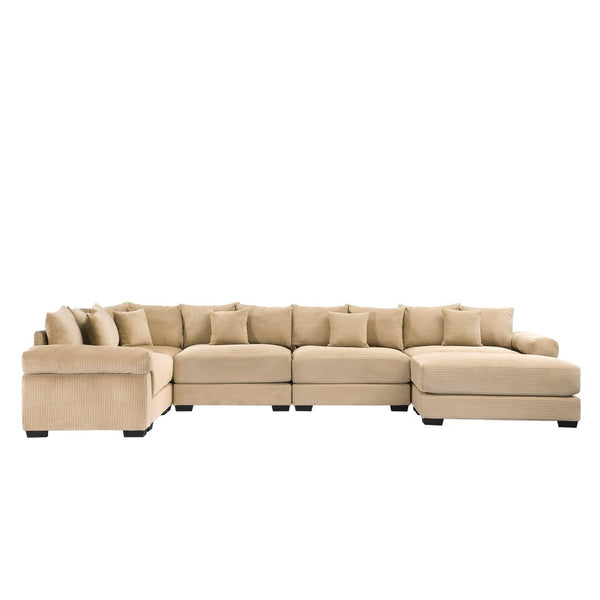 English Elm Oversized Modular Sectional Couch - Luxurious Camel Corduroy, Ergonomic Design, Easy Assembly & Flexibility W714S01315-GIGA