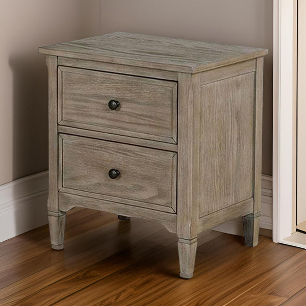 English Elm 2 Drawer Solid Wood Nightstand Wire-brushed Finish Round Knobs Farmhouse Bedroom B056P416800
