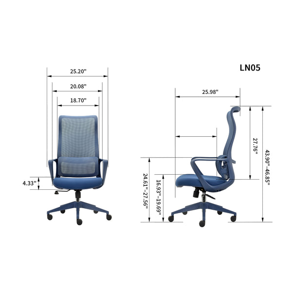English Elm Ergonomic High Back Mesh Office Chair with Adjustable Lumbar Support and Molded Foam Seat Blue W5280P463575