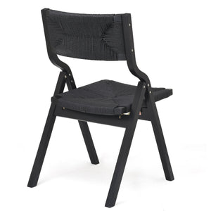 English Elm Wood Foldable Dining Chair Set of 2 with Woven Rattan Seat, Teak Finish, Comfortable Padded Design Black T3623P380481