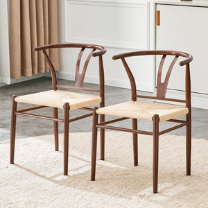 English Elm Wesborn Artisan Rope Woven Iron Dining Chair Set Medieval Y Back Industrial Style Brown W2920P430785