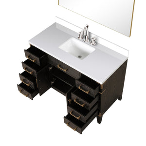 English Elm Brown Oak Single Bath Vanity 48" W x 22" D with Polished White Quartz Top, Chrome Faucet & 46" Mirror B2731S02015