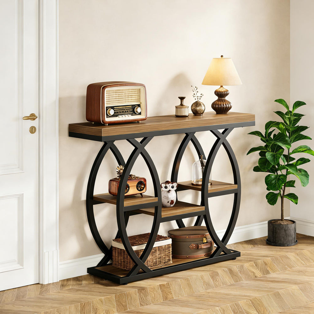 English Elm Hall Console Table Faux Marble Top Gold Geometric Base Modern Entryway Accent T3971P452414