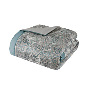 English Elm 12 Piece Comforter Set with Cotton Sateen Sheets Paisley Jacquard Bedding Queen Gray Accents Teal 19.29 L x 23.62 W x 12.2 H B035P148327