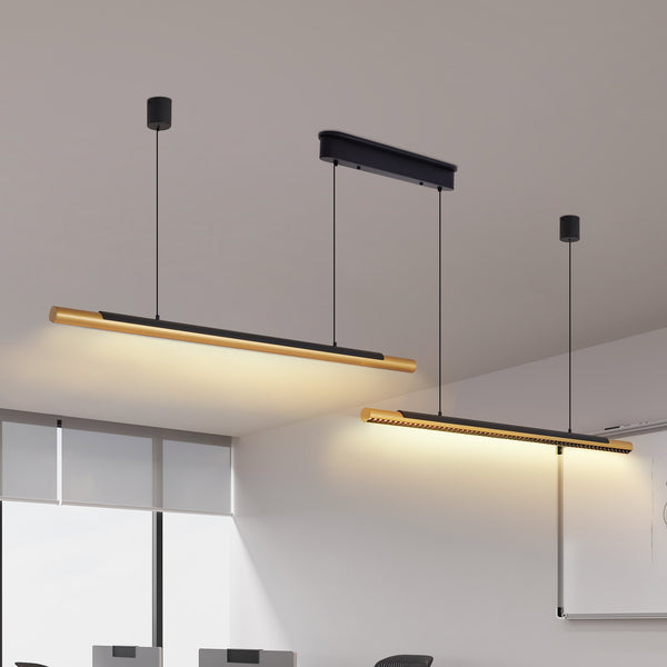 English Elm 75-inch Modern Black and Gold LED Pendant Light with Dimmable Remote, CRI90, Adjustable Dual Tubes for Dining Living Kitchen Ambiance W2312P375019