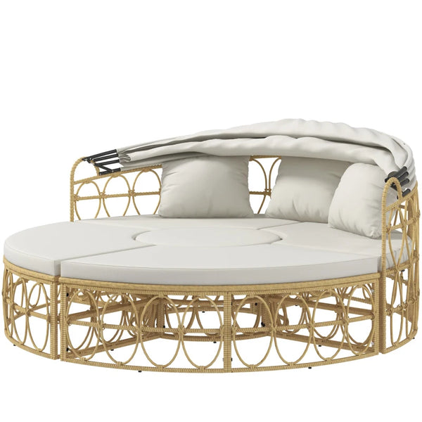 English Elm Lawn Modular Outdoor Daybed Set with Canopy Pe Rattan Four Piece Patio Lounge T3971S00145