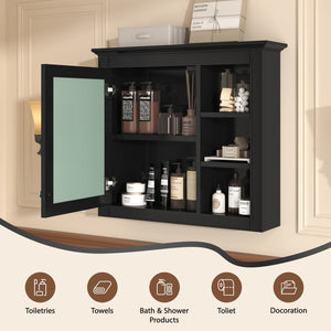 English Elm 30'' Modern Medicine Cabinet with Mirror and Adjustable Shelves, MDF Wall-Mounted Bathroom Storage Solution Black N710P192495B