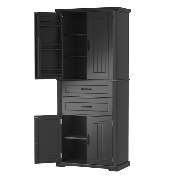 English Elm [video] Floor to Ceiling Matte Storage Cabinet with Drawers Shelves and Adjustable Interior Black N759P407762B