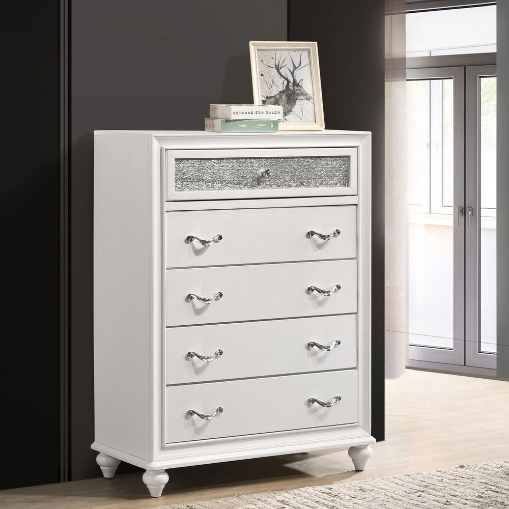 English Elm Randall Glamorous 5-Drawer Chest - Chic White Storage Solution With Crystal Hardware Accents B062P374129-GIGA