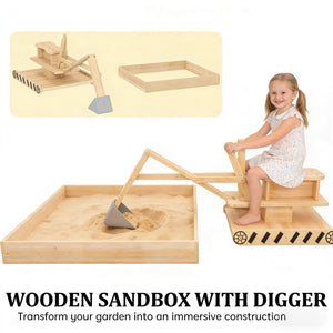 English Elm Kids Outdoor Wooden Sandbox with Rotating Digger Arm Fir Wood Backyard Play Set T3971P486881