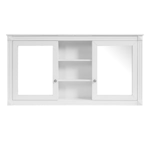 English Elm 55 Inch Wall Mount Medicine Cabinet Dual Mirrored Doors Soft Close Bathroom Vanity Storage White N710P401342K