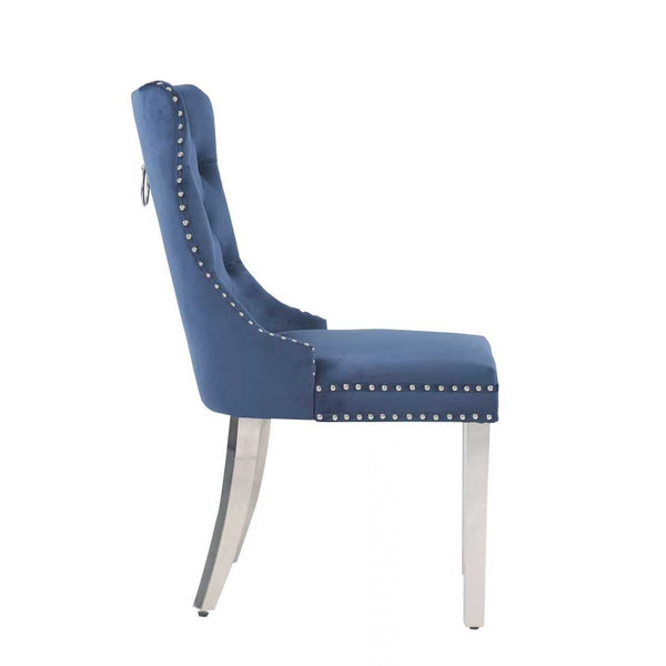 English Elm Hengming Velvet Wingback Dining Chairs Tufted Nailhead Trim Formal Set of 2 Dark Blue W212P439643
