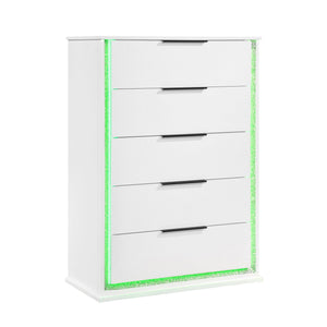English Elm Contemporary Glam White Vertical Dresser with Led Lighting and Silver Trim for Bedroom B011P458601