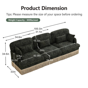English Elm 100" Leopard Chenille Sectional Sofa with Tassel Trim Deep Seat Modular Living Room Couch Green W5656S00031