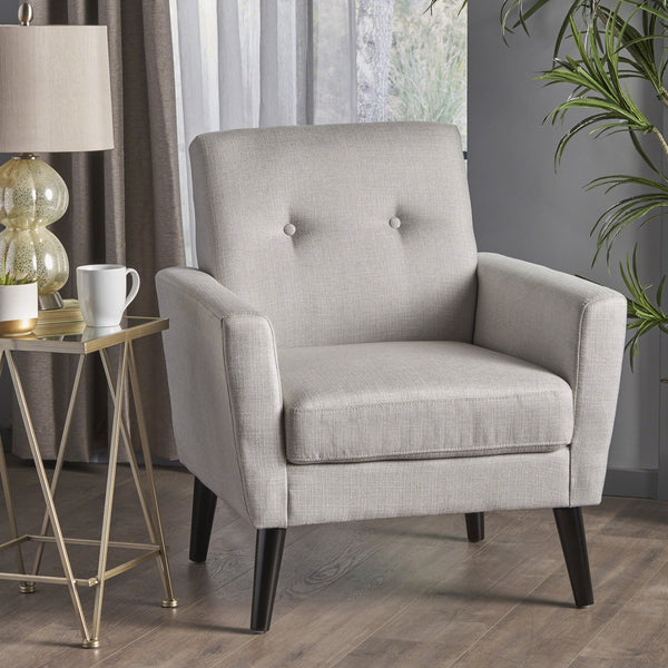 English Elm Christopher Knight Home® - CLUB Vintage-Inspired Fabric Club Chair with Nailhead Trim & Scroll Arms, Birch Legs, Contemporary Comfort LIGHT GREY 31.5 L x 27.75 W x 18.5 H 60848.00LGRY