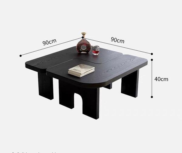 English Elm Modern Black Extendable Nesting Coffee Table Set 70.86" — Splicing Design, Space-Saving Durable MDF Surface W2295P365033