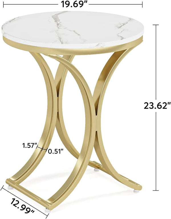 English Elm Chic Two-tier Round End Table with Metal Frame and Open Shelf for Living Room T3971P449094
