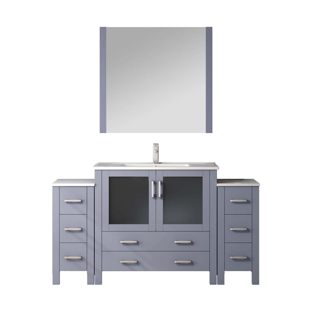 English Elm Dark Grey Bath Vanity Set 60" W X 18.25" D With Side Cabinets, Faucet & Elegant White Ceramic Top B2731S01376
