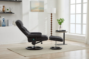 English Elm 010-Recliner Modern Dark Grey Chenille Swivel Lounge with Ottoman, Heated Seat, 5-Point Vibe Massage, 140° Recline, 250lb Capacity W2636P358627