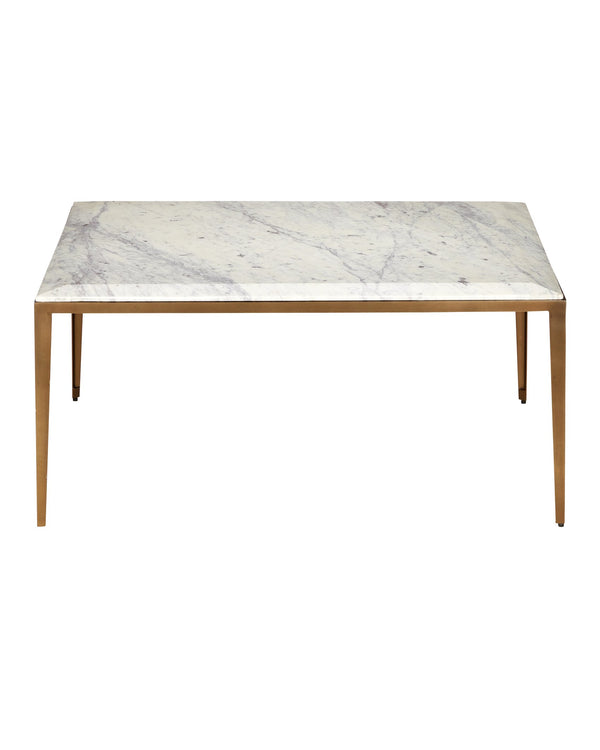 Currey & Company Oblique Marble Cocktail Table - Sleek Antique Brass Frame With Floating White Lilac Top & Unique Veining White White Lilac Marble ,Iron ,Engineered Wood 4000-0237-currey-company