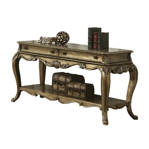 English Elm Vintage Oak Elegant Sofa Table with Dual Drawers, Full-Extension Glides & Bottom Shelf for Display and Storage B062P209111