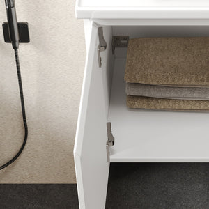 English Elm Christopher Knight Home® - 36" Modern Wall-Mounted Bathroom Vanity with Ceramic Sink, Soft-Close Doors, Fluted Accent & Open Shelves White N817P245322W
