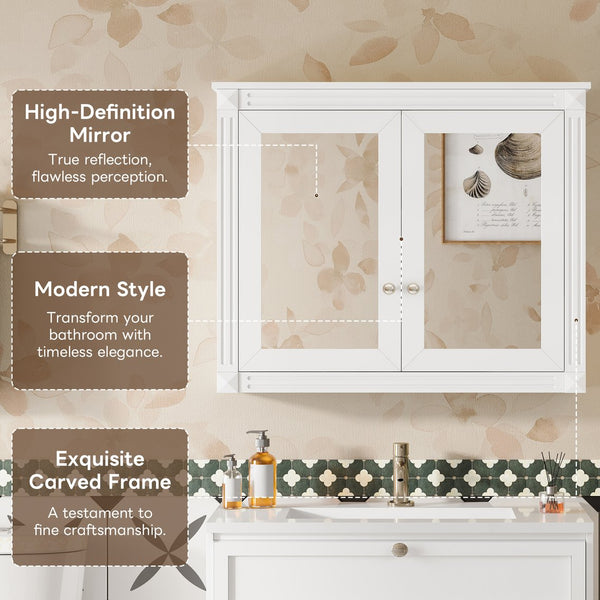 English Elm 36'' Wall Mounted Medicine Cabinet with Dual Mirrors Soft Close Doors Bathroom Storage White N710P371186K
