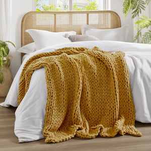 JLA Home Madison Park - Hand Made Throw Blanket: Ultra-Soft Double-Knit Acrylic Throw with Modern Boho Style, OEKO-TEX Safe Cozy Gift Yellow MP50-8215