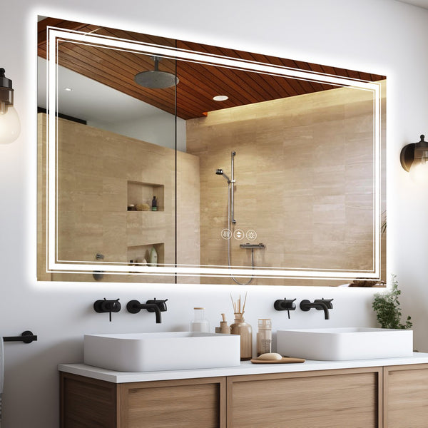 English Elm 60X36 Inch Frameless Led Bathroom Mirror - Smart, Anti-Fog, Dimmable, And Durable Design For Modern Spaces T3757P347024