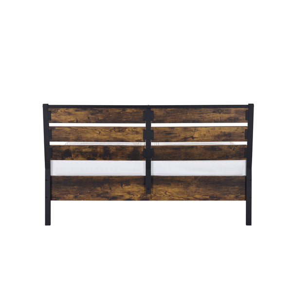 English Elm Juvanth Rustic Oak & Black Panel King Bed with Metal Slat Mesh Support — Industrial Rustic Centerpiece Oak 81.5 L x 30.12 W x 4.72 H B2726S00110