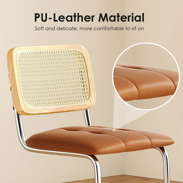 English Elm Farini Velvet Counter Height Bar Stools Set of 2 with Rattan Back, Cantilever Comfort & Floor Protectors Brown T3623P354966