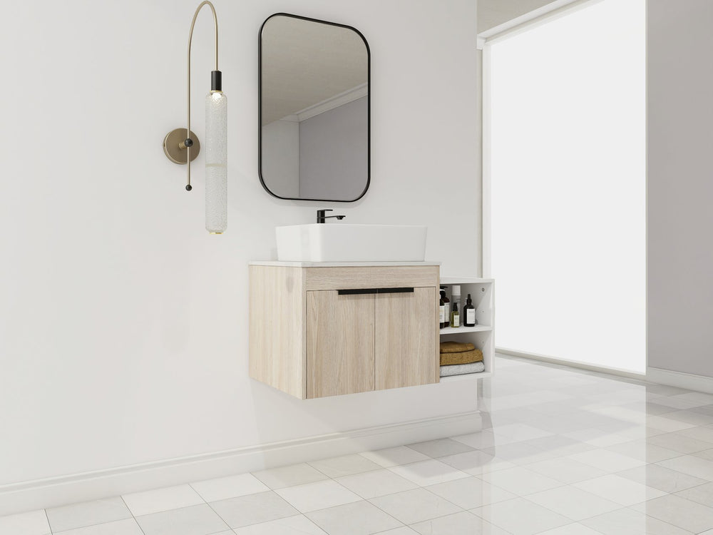 English Elm 36" Modern Floating Bathroom Vanity With Ceramic Sink, Storage Shelves, Soft-Close Doors & Style W999S00286