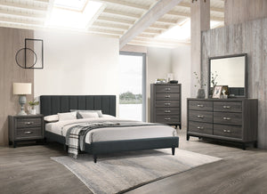 English Elm Rustic Gray Oak Wide Dresser with Black Legs and Metal Handles for Bedroom Storage B011P448734