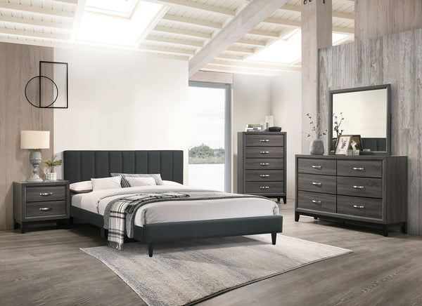 English Elm Rustic Gray Oak Wide Dresser with Black Legs and Metal Handles for Bedroom Storage B011P448734