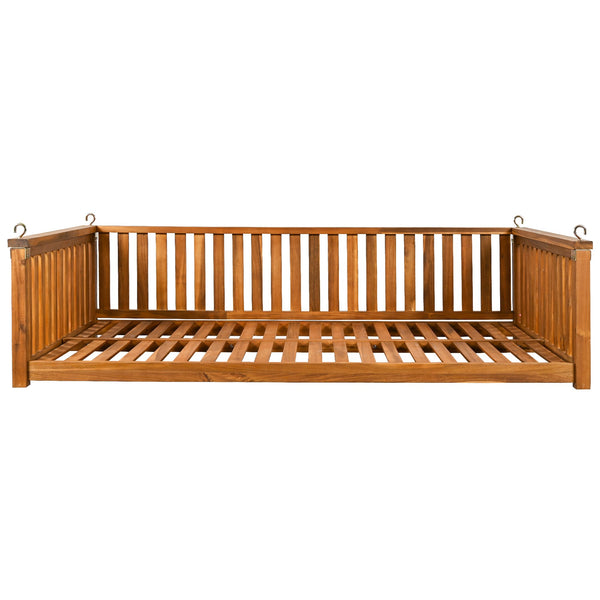 English Elm TOPMAX Acacia Patio Swing Bed Twin Size Teak – Weather‑Resistant Wooden Porch Swing, 350 lb Capacity N717P214425D
