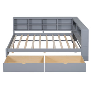 English Elm Wooden Full Size Daybed with 2 Storage Drawers Built-in Usb Charging Modern Frame N733S170505E