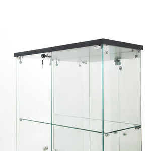 English Elm Tempered Glass Display Cabinet With Mirrored Back, Bluetooth Led Light & Lock For Secure Storage W3155S00015-GIGA