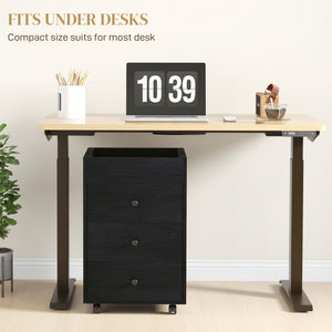 English Elm HOMCOM Mobile 3-Drawer Office Storage Cabinet with Removable Top Tray, Locking Wheels, Space-Saving Design Walnut W2225P217757